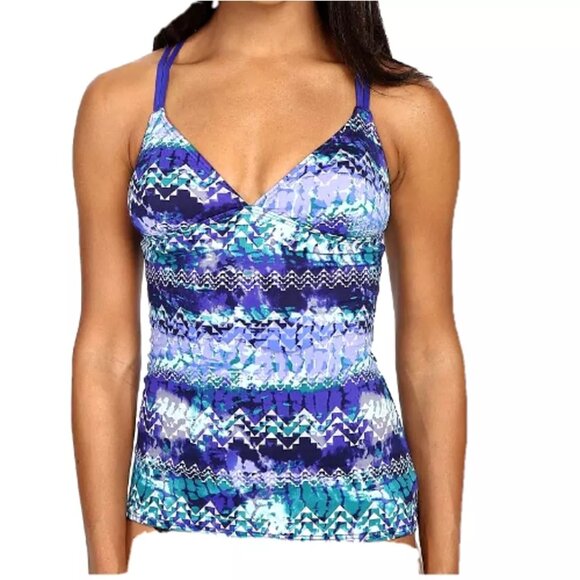 TYR DuraFast Emerald Lake Cascade Cross Tankini Top Velvet Turquoise NWT 10/12 - Picture 2 of 7